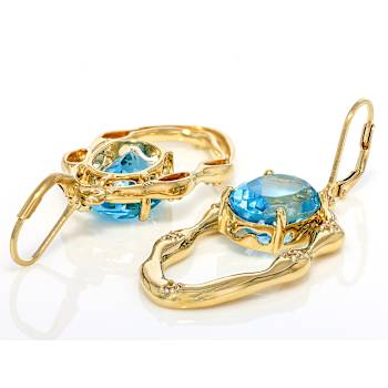 Freeform Dangle With Blue Topaz Earrings In 18K Gold Over Sterling
Silver 13.25ctw