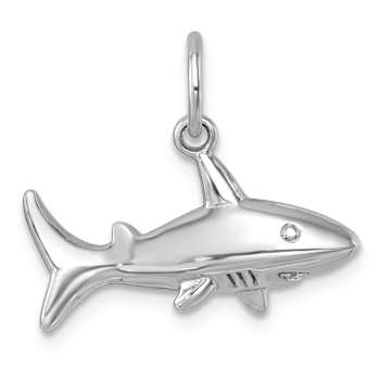 Rhodium Over Sterling Silver Polished Shark Pendant