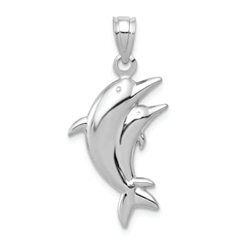 Rhodium Over 14k White Gold Dolphin Pair Pendant