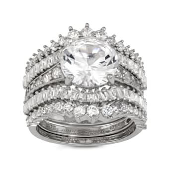 Lab Created White Sapphire Sterling Silver Bridal Ring Set 6.16ctw