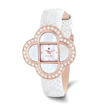 Ladies Charles Hubert Rose IP Stainless White Leather Band 36mm Watch