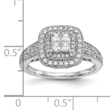Rhodium Over 14K White Gold Diamond Cluster Engagement Ring 0.67ctw