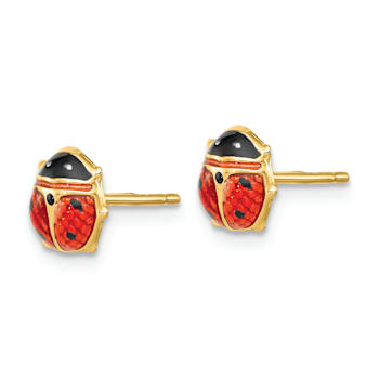 14k Yellow Gold Enameled Ladybug Stud Earrings