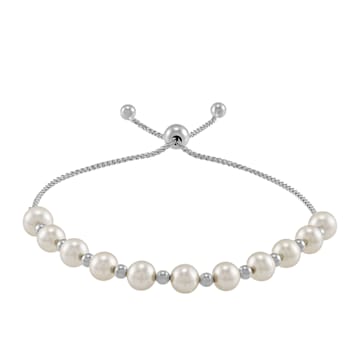 Sterling Silver Hamsa With Freshwater Cultured Pearl Adjustable Bolo Bracelet Sterling Silver Hamsa With Freshwater Cultured Pearl Adjustable Bolo Bracelet