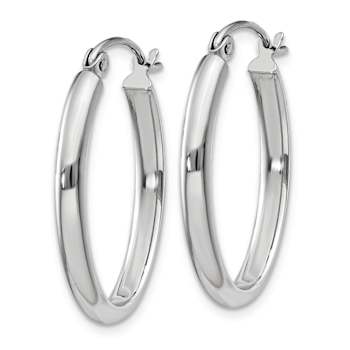 Rhodium Over 14k White Gold Polished 15/16" Oval Tube Hoop Earrings