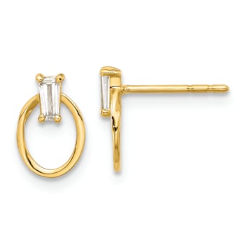 14k Yellow Gold Polished Cubic Zirconia Oval Stud Earrings