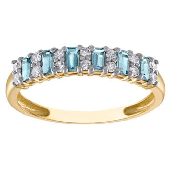 10K Yellow Gold Baguette London Blue Topaz and Diamond Ring .36ctw