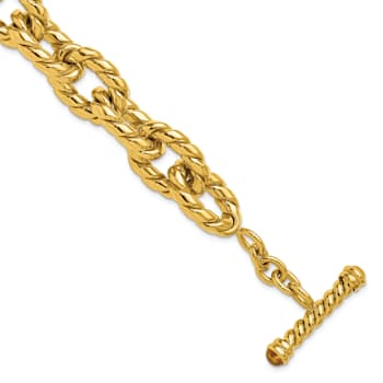 14K Yellow Gold Citrine Twisted Oval Link 8.5-inch Toggle Bracelet