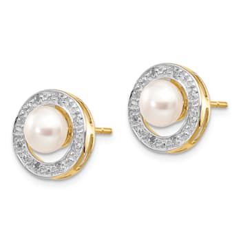 14K Yellow Gold and Rhodium 5-6mm Button Freshwater Cultured Pearl
0.05ct Diamond Post Earrings