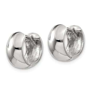 Rhodium Over 14k White Gold 1/4" Round Hinged Hoop Earrings