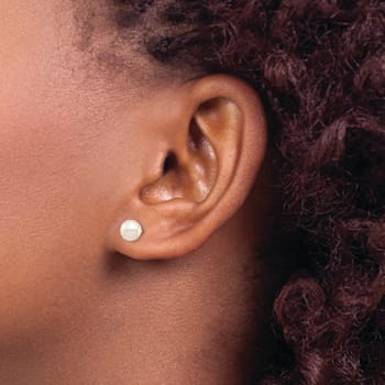 14K Yellow Gold 6-7mm White Round Freshwater Cultured Pearl Stud Post Earrings