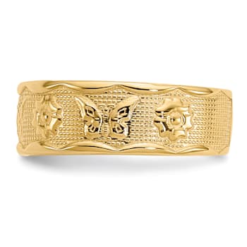 14K Yellow Gold Flower and Butterfly Toe Ring