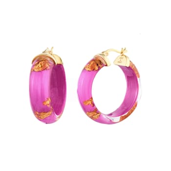 14K Yellow Gold Over Sterling Silver Mini Gold Leaf Acrylic Hoops in Dahlia