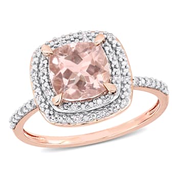 1.62ct Morganite And 0.10ctw Diamond 14k Rose Gold Double Halo Ring