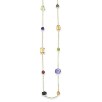 14K Yellow Gold Multi-color Gemstone 18 Inch Necklace