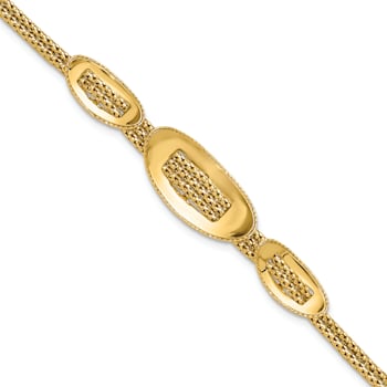 14K Yellow Gold Polished and Textured Fancy Plus 1.5-inch Ext. Bracelet
