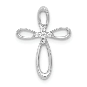 Rhodium Over 14K White Gold 1/20ct. Diamond Cross Chain Slide
