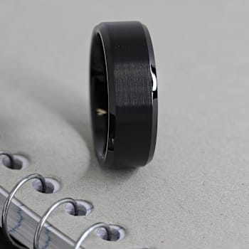 ELISE Black Tungsten Ring with Polished Beveled Edges and Brush Finished
Center 8mm