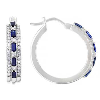 Lab-Created Sapphire And Lab-Grown Diamond Hoop Earrings In Sterling
Silver 1.05ctw