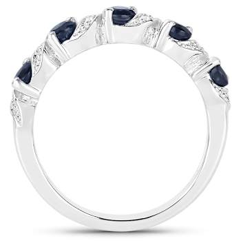 Blue Sapphire and White Topaz Five Stone Sterling Silver Band Ring