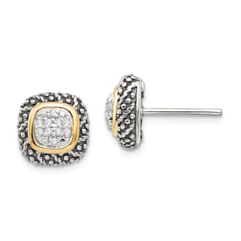 Sterling Silver Antiqued with 14K Accent Diamond Post Earrings