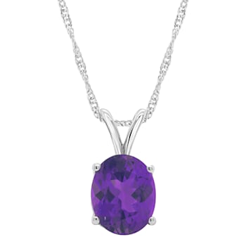 10x8mm Oval Amethyst Rhodium Over Sterling Silver Pendant With Chain