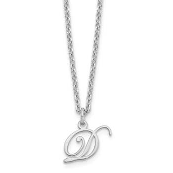 Rhodium Over Sterling Silver Letter D  Initial Necklace
