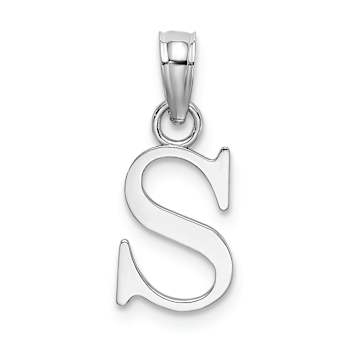 Rhodium Over 14k White Gold Polished Block Letter S Initial Pendant