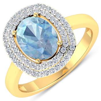 1.56ctw Blue Aquamarine and Diamond 14K Yellow Gold Halo Ring