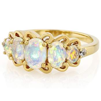 Opal And White Zircon Band Ring In 18K Gold Over Sterling Silver 1.17ctw