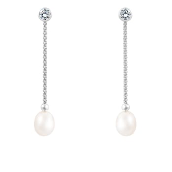 7.5-8mm White Cultured Freshwater Pearl Rhodium Over Sterling Silver Earrings