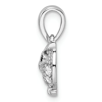 Rhodium Over Sterling Silver Black and White Cubic Zirconia Owl Pendant