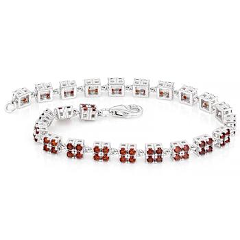 Red Garnet Two-Row Bracelet In Sterling Silver 3.12ctw