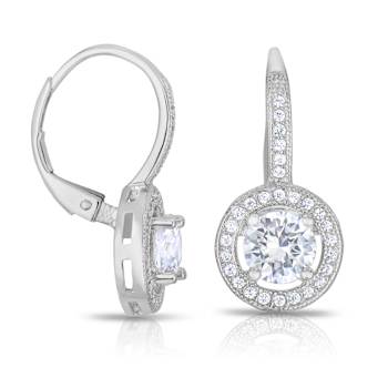CZ Halo Drop Earrings In Sterling Silver