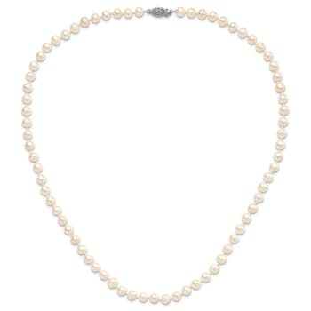 Rhodium Over Sterling Silver 6-7mm White Freshwater Cultured Pearl Necklace