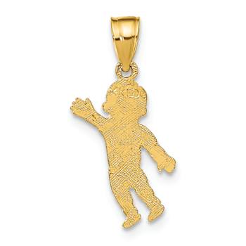 14k Yellow Gold Textured Waving Boy with Heart on Pocket Pendant