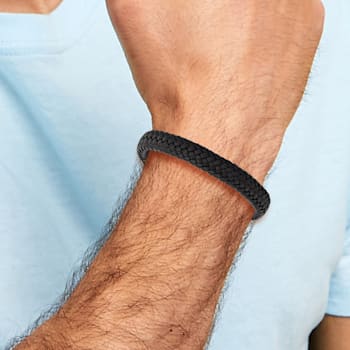 Black Woven Leather and Stainless Steel Polished 8-inch with 0.5-inch
Extension Bracelet