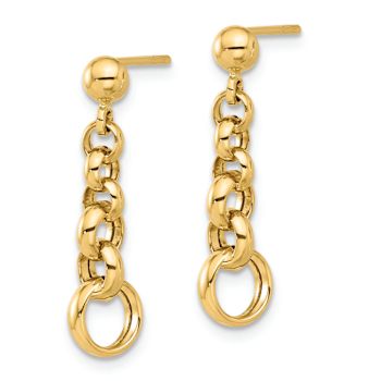 14k Yellow Gold Polished Circle Link Dangle Earrings