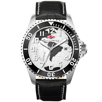 Seapro Men's Voyager White Dial, Black Bezel, Black Leather Strap Watch
