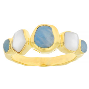 Freeform Mother-Of-Pearl And Aquamarine Ring In 18K Gold Over Sterling
Silver 0.80ctw