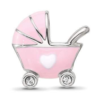 Sterling Silver Enamel Baby Carriage with Crystal Bead