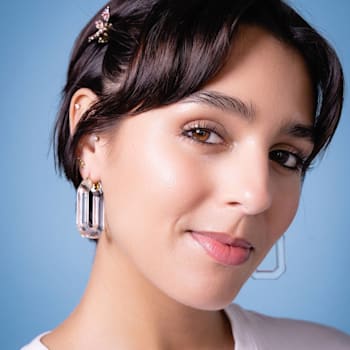 14K Yellow Gold Over Sterling Silver Acrylic Hoops in Clear
