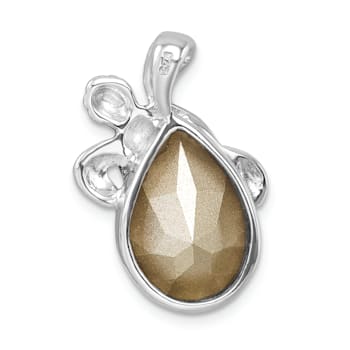 Rhodium Over Sterling Silver Crystal Hatching Turtle Slide Pendant