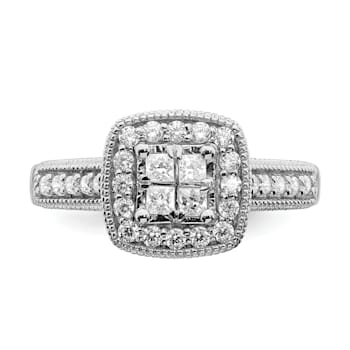 Rhodium Over 14K White Gold Diamond Cluster Engagement Ring 0.60ctw