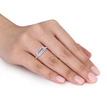 Sky Blue Topaz And White Sapphire East-West Halo Ring In Sterling Silver