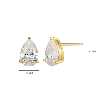 Pear Shape Moissanite 14k Yellow Gold Over Silver Stud Earrings 3.00ctw DEW
