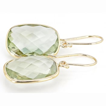 Green Prasiolite 14k Yellow Gold Dangle Earrings 18.00ctw