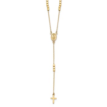 14K Yellow Gold Rosary Design Miraculous Medal Cross Y-Drop