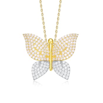 Two-Tone 14K Yellow Gold & Rhodium Plated over brass with Clear CZ
Butterfly Pendant Necklace