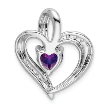 Rhodium Over 14k White Gold Amethyst and Diamond Heart Pendant